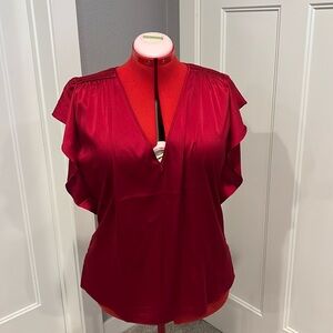 White House Black Market red Flutter sleeve blouse